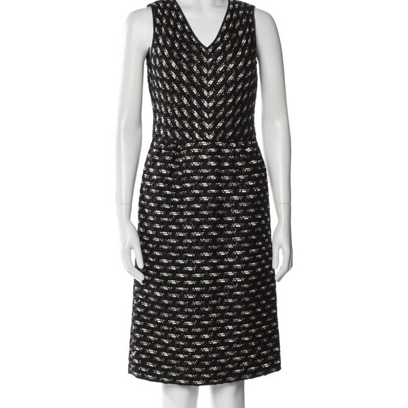 Giambattista Valli Metallic Stripe Tweed Knee-Length Dress 44 - Picture 4 of 15